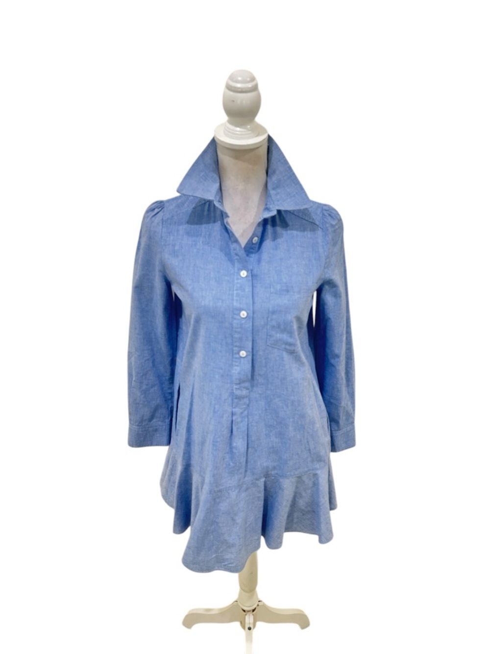 Tuckernuck Callahan Light Blue chambray Long-Sleeve Shirt Dress ruffle hem xs - Picture 7 of 15